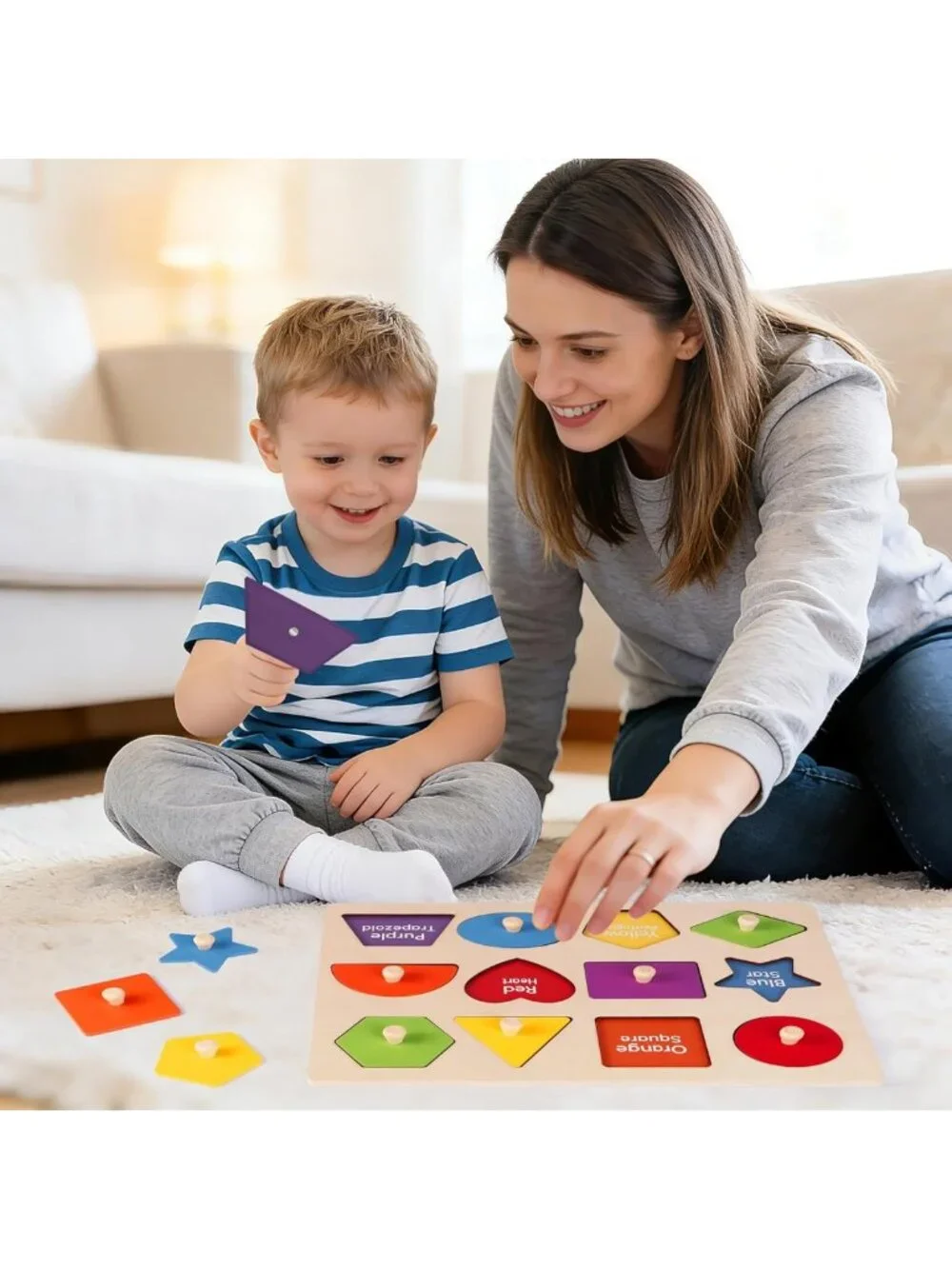Montessori Wooden Shape Puzzles for Toddlers 1-4, Easy-Grip Educational Toys